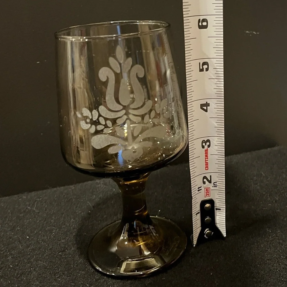 Vintage Pfaltzgraff Village Brown Etched Goblet Glass